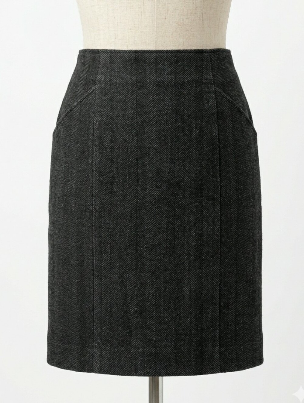 THEORY Black Herringbone Tweed Pencil Skirt Minimalist Quiet Luxury | SIZE 8